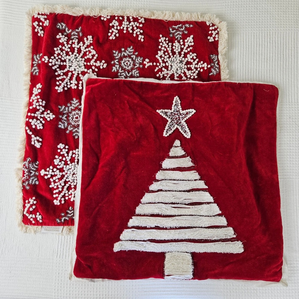 Heritage Traditions 2pc Velvet Throw Pillow Sham Red Christmas Holiday Snowflake
